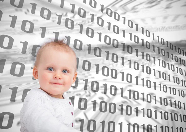 Baby sitter framför binära koder — Stockfoto