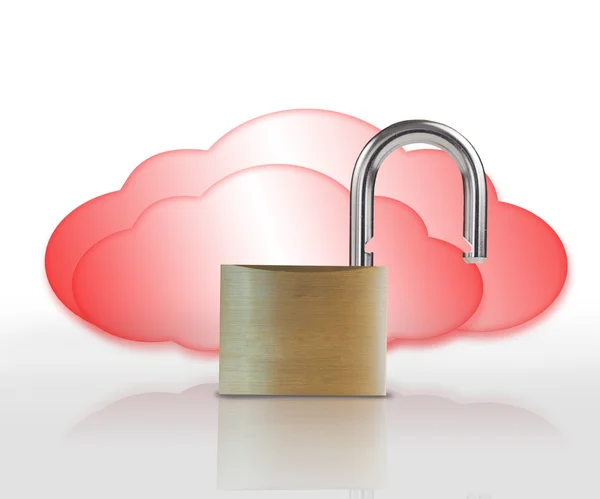 Unlocked padlock in front of red clouds — Stock Photo, Image