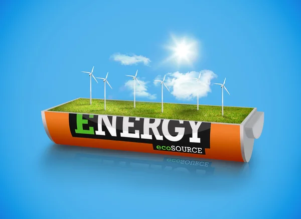 Wind turbine field in an energy saving battery — Stock Photo, Image
