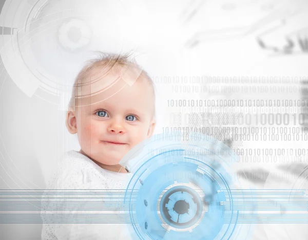 Portret cute baby w futurystyczny interfejs — Zdjęcie stockowe