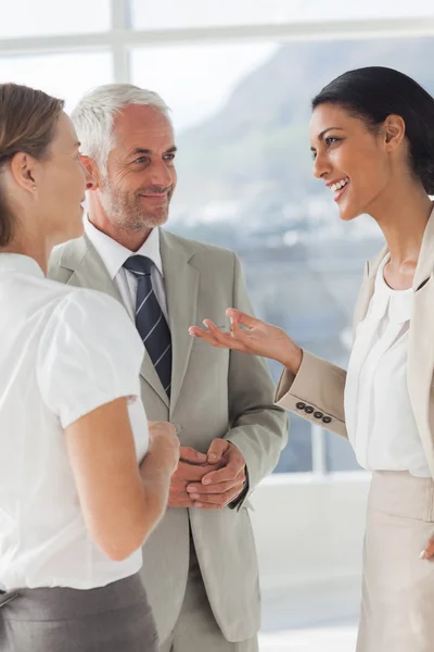 Smiling businesswoman telling something to her colleagues — Stock Photo, Image