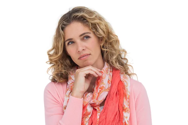 Thoughtful attractive woman standing alone — Stock Photo, Image