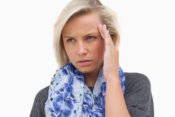 Worried blonde wearing scarf — Stock Photo, Image
