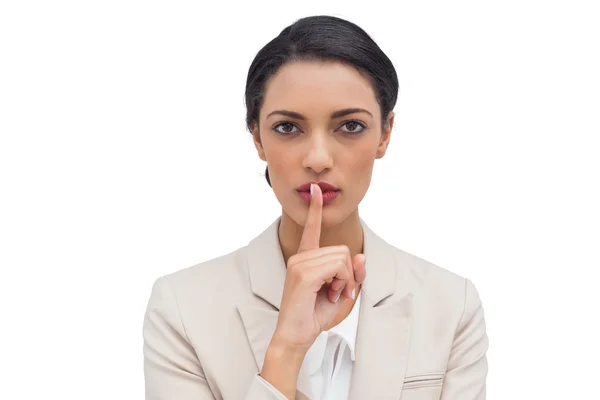 Businesswoman asking for silence — Stock Photo, Image