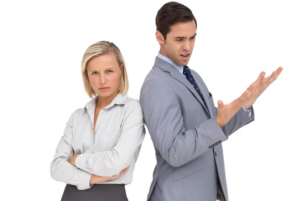 Blonde businesswoman angry against her colleague arguing — Stock Photo, Image