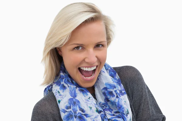 Laughing blonde looking at camera — Stock Photo, Image