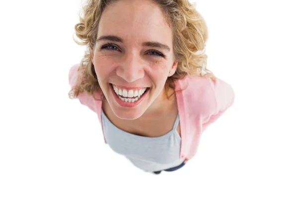 Overhead of cheerful woman standing — Stock Photo, Image