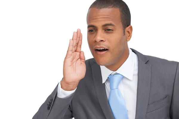 Business man calling for someone gesture — Stock Photo, Image