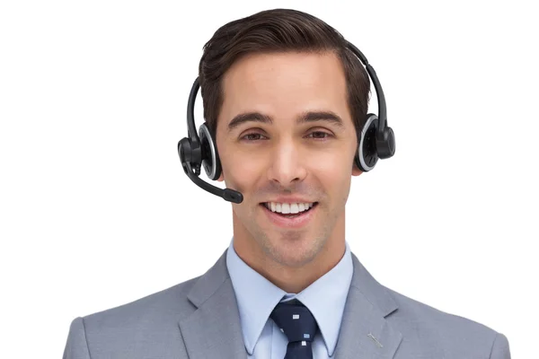 Glad assistent med headset — Stockfoto
