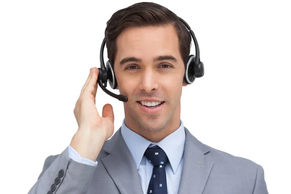 Lachende assistent met headset — Stockfoto