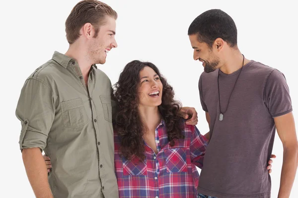 Hipster friends smiling at each other — Stock Photo, Image