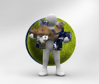 Human form holding a jigsaw puzzle with part of the world inside clipart