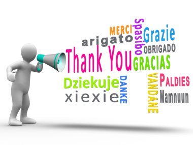 White human figure revealing thank you in different languages clipart