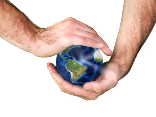 Male hands holding the earth — Stock Photo, Image