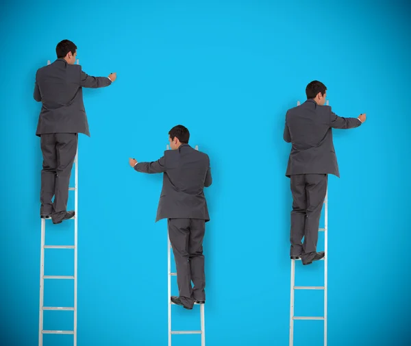 Imagen múltiple del hombre de negocios escribiendo algo en una pared —  Fotos de Stock