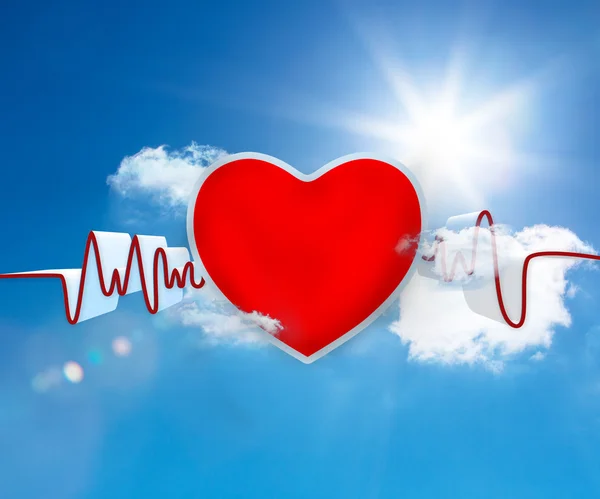 Forma d'onda della frequenza cardiaca con grande cuore rosso — Foto Stock