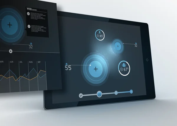 Veri ve projeksiyon ile daireler gösteren dijital tablet — Stok fotoğraf
