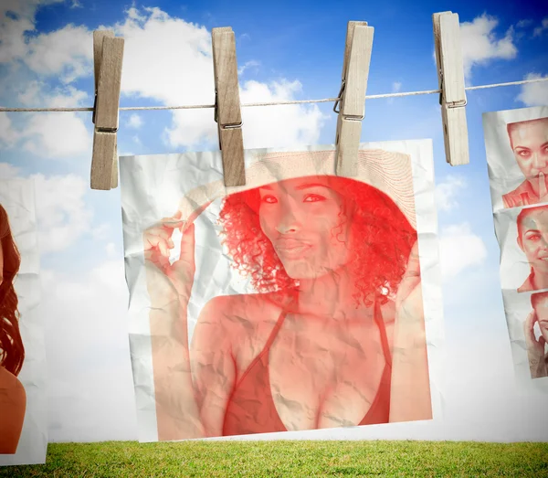 Pictures of woman hung on a laundry line — Stock Photo, Image