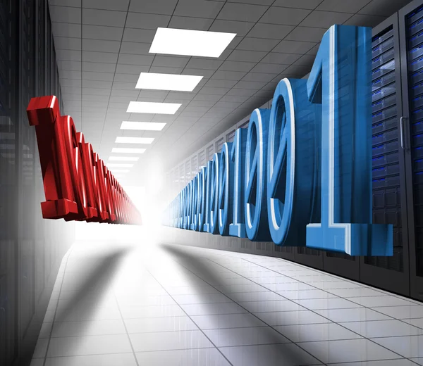 Blue and red binary code in data center — Stock Photo, Image