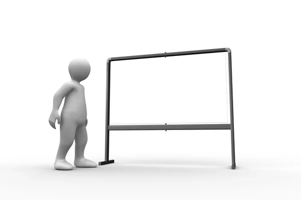 Standing white figure pointing to whiteboard — Stock Photo, Image