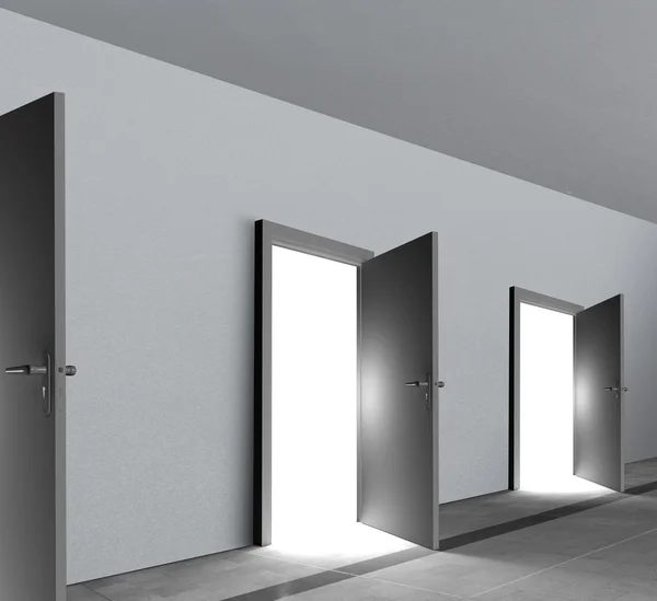 Parlak beyaz ışık parlayan gösterilen kapı açık — Stok fotoğraf