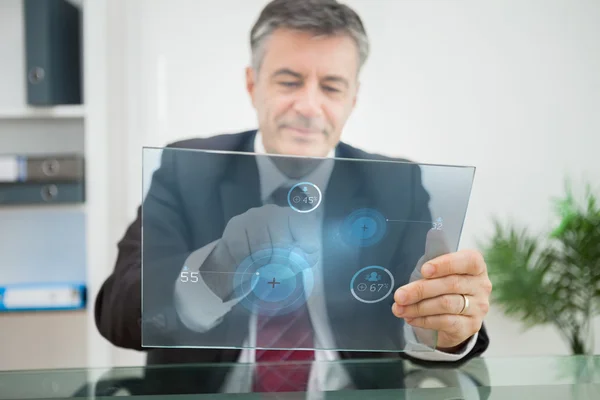 Happy man pointing on his virtual screen — Stock Photo, Image