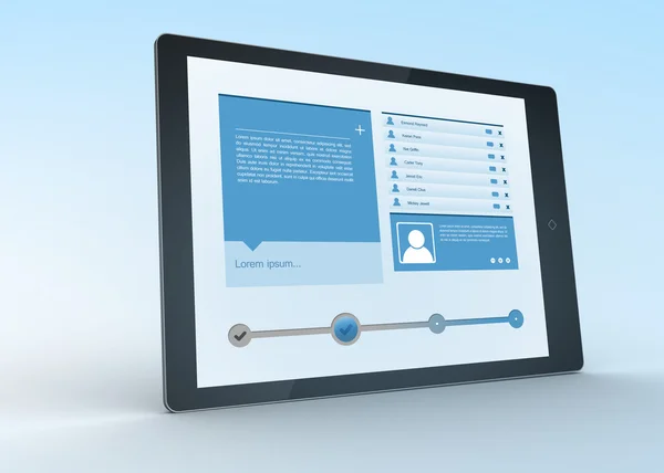 Tablet digital mostrando perfil de mídia social — Fotografia de Stock