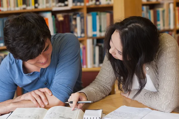 Two students learning in a library Stock Image