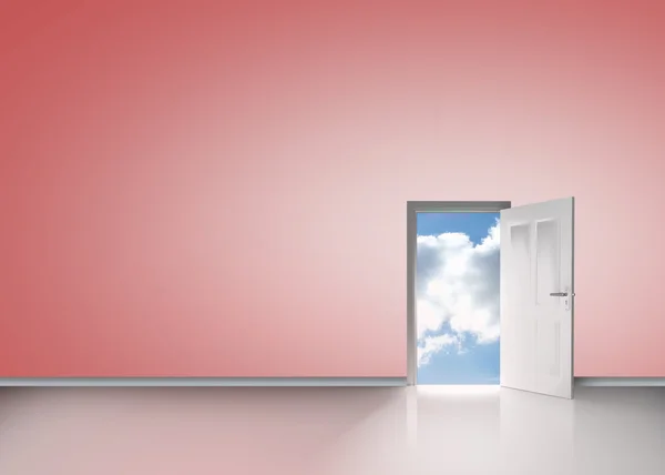 Door opening to reveal blue sunny sky — Stock Photo, Image