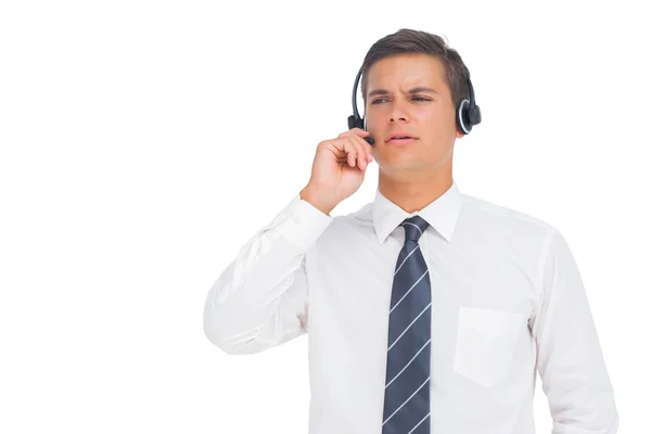 Bel centrum agent werken met hoofdtelefoon — Stockfoto