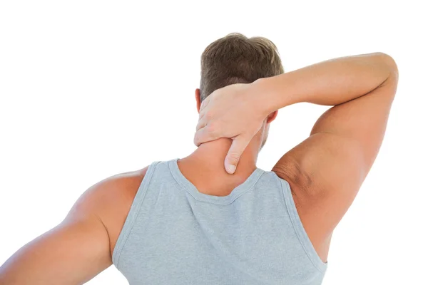 Homem com uma dor no pescoço — Fotografia de Stock