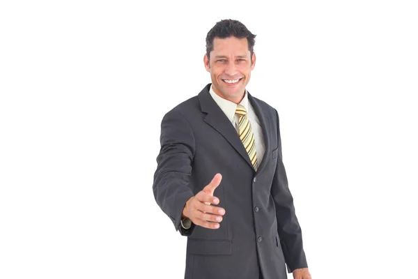 Sonriente hombre con la mano levantada — Foto de Stock