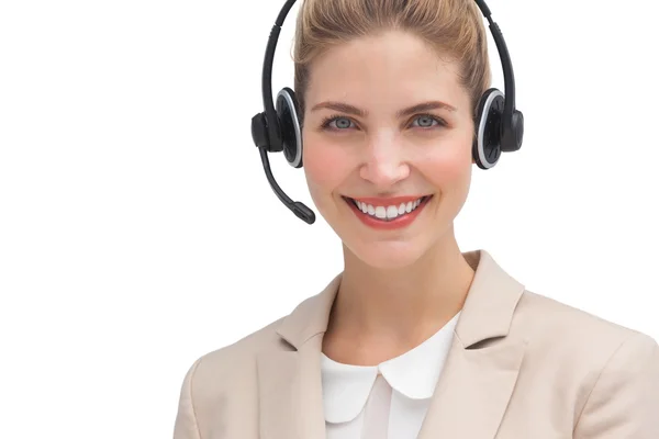 Mujer de negocios bonita con auriculares —  Fotos de Stock