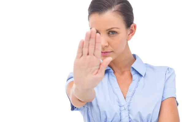 Zakenvrouw zeggen stop met hand — Stockfoto