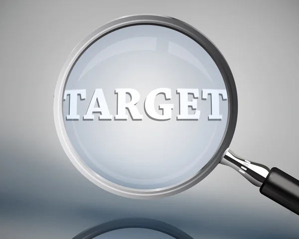 Magnifying glass showing target word in white — Stock Photo, Image