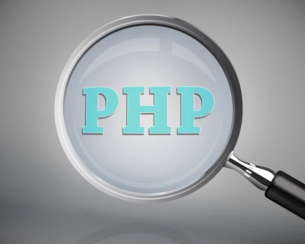 Verre grossissant montrant le mot php — Photo