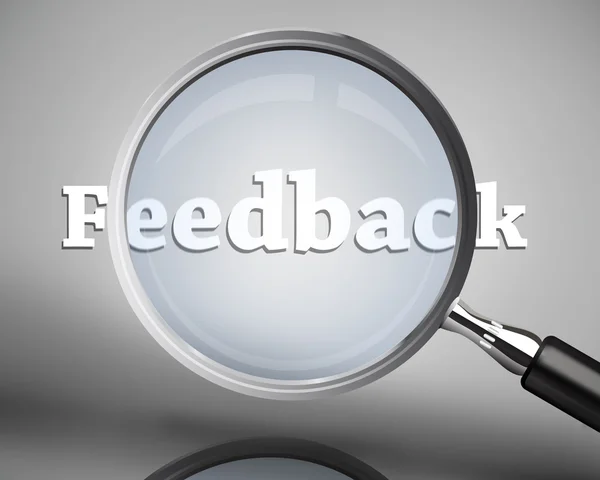 Magnifying glass showing feedback word in white — Stock Photo, Image