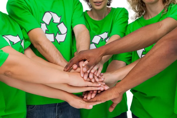 Group of environmental activists putting hands together — Stock Photo, Image