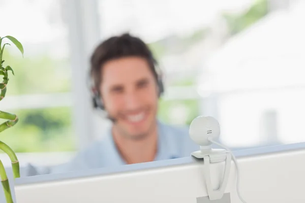 Happy designer having a video chat — Stock Photo, Image