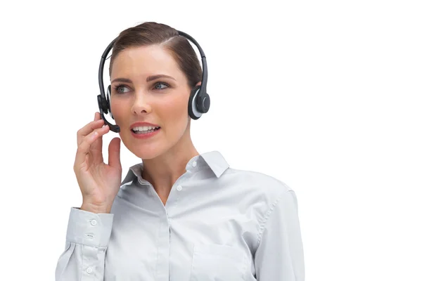 Agente de call center usando fone de ouvido — Fotografia de Stock