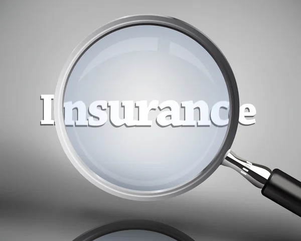 Magnifying glass showing insurance word in white — Stock Photo, Image