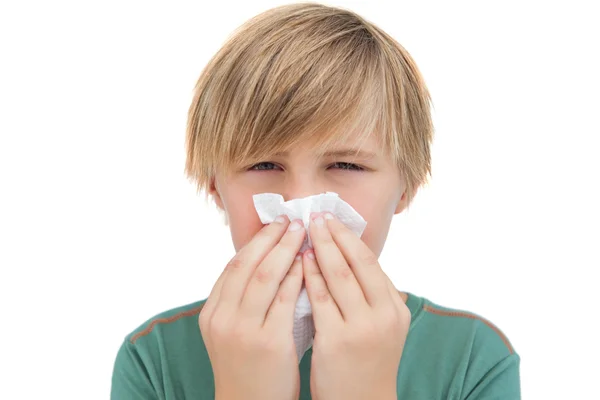 Sick little boy with a handkerchief — Stock Photo, Image