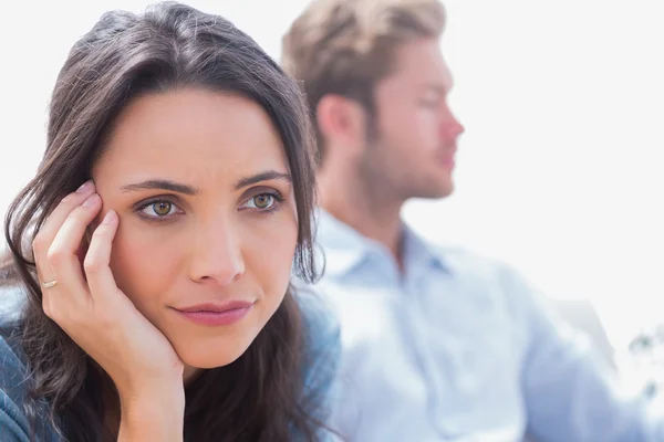 Thoughtful woman holding her head — Stock Photo, Image