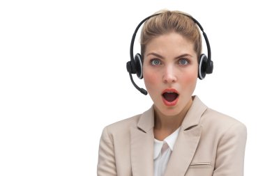 Surprised call center agent with mouth open clipart