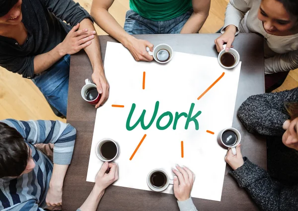 Squadra brainstorming su un poster con il lavoro scritto su di esso — Foto Stock