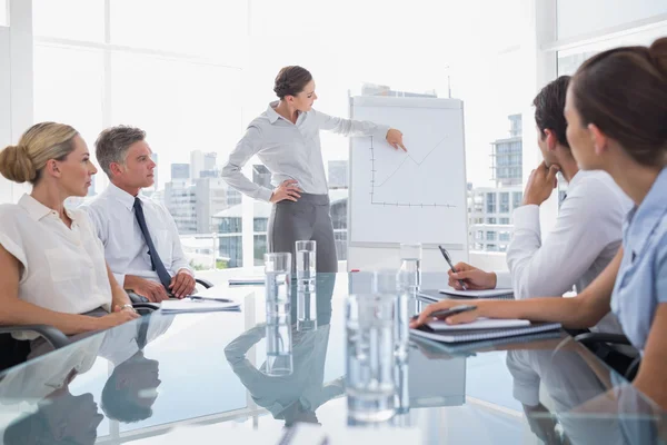 Businesswoman pointing at a chart — Stock Photo, Image