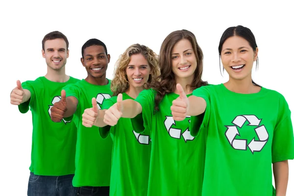 Grupo alegre de ativistas ambientais dando polegares para cima — Fotografia de Stock