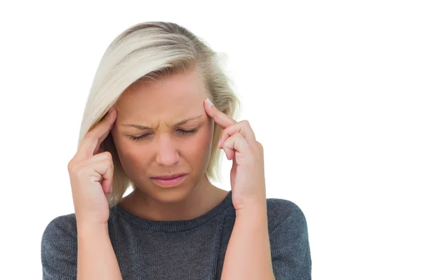 Çekici bir kadın baş ağrısı olması — Stok fotoğraf
