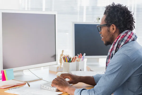 Creative business worker on computer — Stock Photo, Image