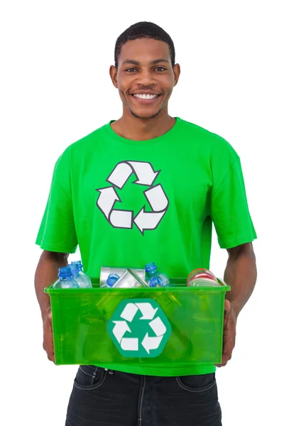 Man holding box of recyclables — Stock Photo, Image